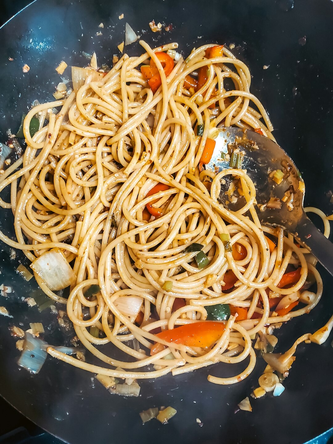cooking pasta in pan